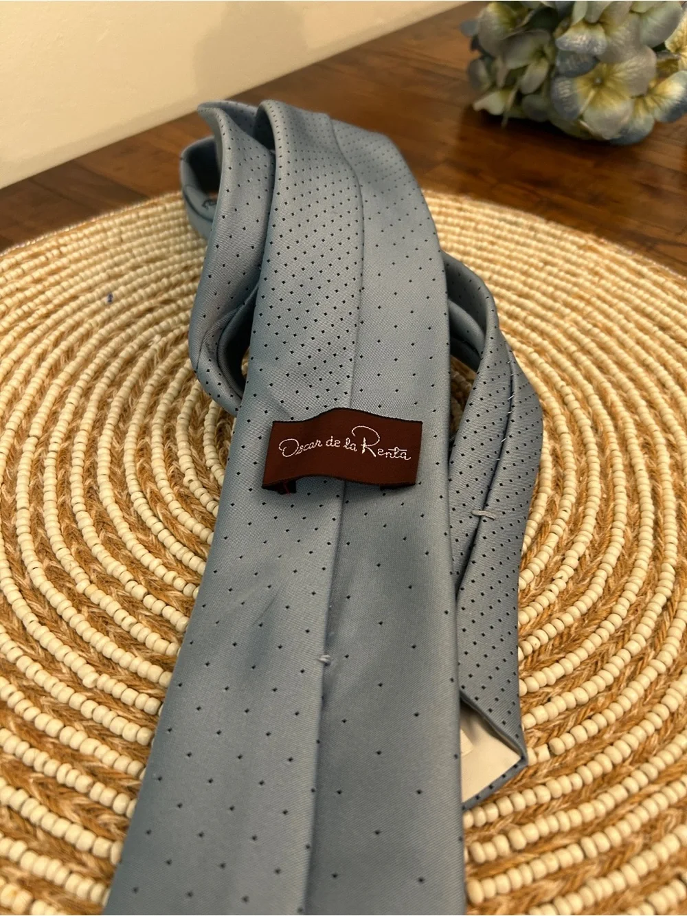 Vintage Oscar de la Renta Blue Polka Dot Necktie